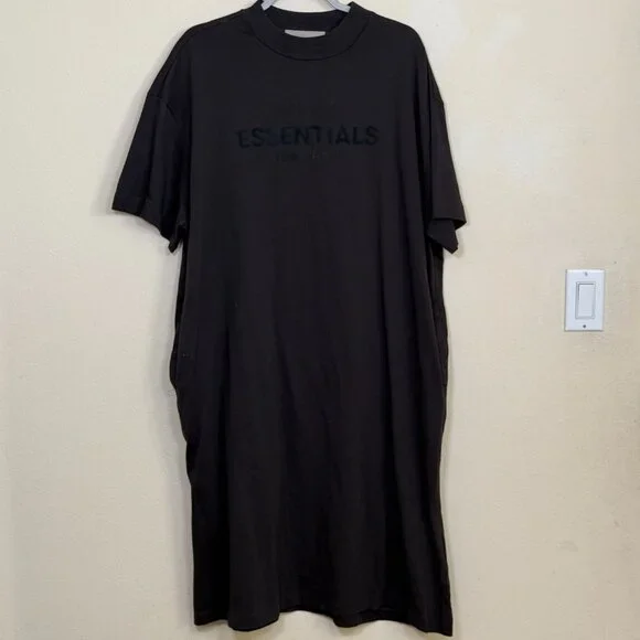 Essentials Fear of God FOG Shirt Dress With Pockets Black Mock Neck Midi Length - Picture 2 of 6